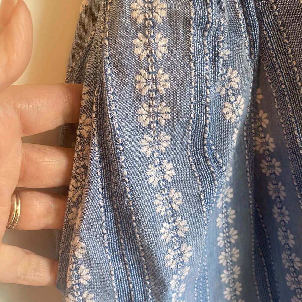 Peyton&Parker Milkmaid Dress Cottagecore Blue White Cap Sleeve Lg - Picture 3 of 7